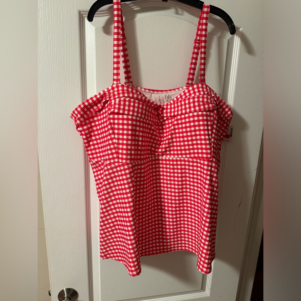 NWT 5X Penningtons Penn PLUS SIZE SWIM TOP BATHING SUIT Red White GINGHAM